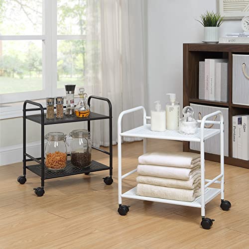 SunnyPoint 2-Tier Metal Rolling Utility Cart – Mobile Storage Shelf with Caster Wheels – Small Space Organizer for Home, Office, Bedroom, Kitchen (BLK) - color: Blk, size: 12" x 16.93" x 19.49"