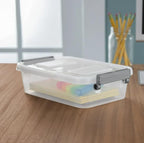 2.7 Quart Modular Latch Box, Clear Plastic Storage Box with Write-on ID Latches, Gray