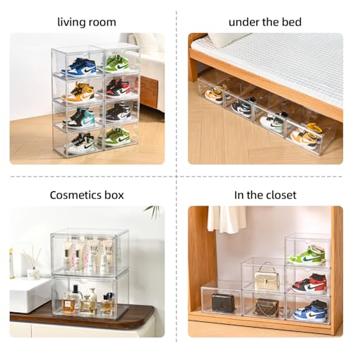Clear Shoe Organizer,Stackable Shoe Display Case,Shoe Box Storage Bins with Magnetic Door,Fit Shoe Size Up to US 14 (X-Large-1Pack) - size: X-Large-1Pack