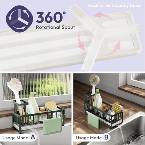 SWTYMIKI Sponge Holder for Kitchen Sink - Sink Caddy with Brush Holder Self-draining Sponge Caddy Organizer with Divider Stainless Steel Kitchen Accessories Storage for Countertop, Green - color: Green