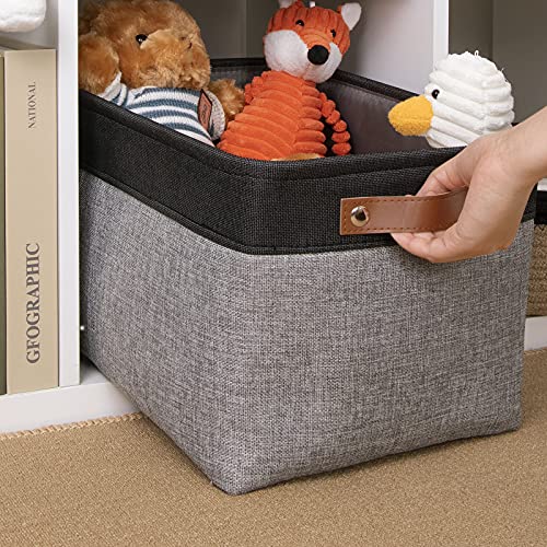DULLEMELO Fabric Storage Basket for Shelves/Closets, Collapsible Rectangle Basket for Organizing Clothes, Toys, Towels, Books, Laundry, Nursery, Dog Toy Basket Empty (Black&Gray) - color: Black&Gray, size: Medium-15"x11"x9.5"