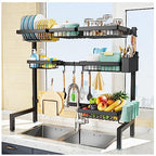 YKLSLH 3 Tiers 6 Baskets Over The Sink Dish Drying Rack Extendable (26.57"-35"), Large Dish Drying Rack, Kitchen Cutlery Drainer Metal Storage Counter Rack - color: Black, size: 3 tiers 6 baskets
