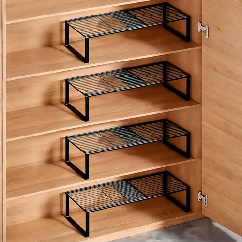 Multi-Functional Adjustable Metal Wire Shoe Rack Organizer - Stackable Shoe Storage for Closet, Extendable 15-24.4in, Retractable Entryway Shoe Cabinet Shelf (Black, 4 Pack) - color: Black, size: 4 Pack