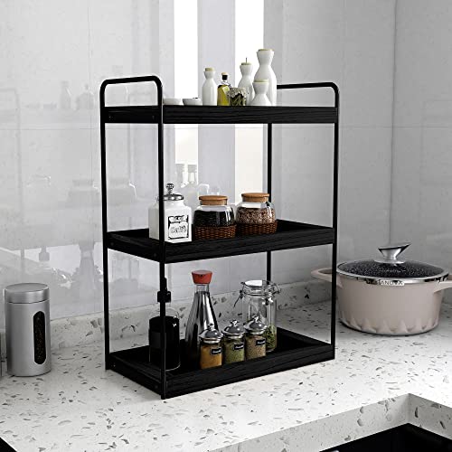 Dorhors 3 Tier Bathroom Counter Organizer,Countertop Bathroom Storage Shelf,Counter Tray and Vanity Organizer (Black) - color: Black
