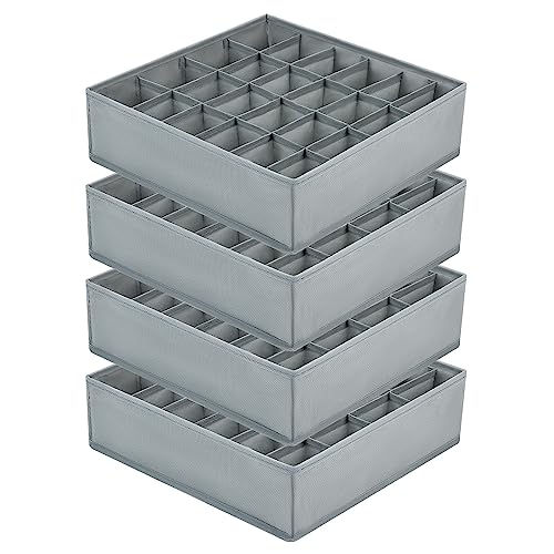 Joyoldelf Sock Drawer Organizer Divider Underwear Organizer 24-cell Fabric Dresser Drawer Organizers Storage Boxes for Socks Lingerie, Handkerchiefs, Ties 4 Pack (Grey) - color: Grey, size: 4*24 cells