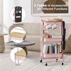 DTK 3-Tier Metal Utility Rolling Cart with Table Top and Side Bags, Art Craft Cart with 4 Hooks for Kitchen, Bathroom, Office, Living Room (Pink) - color: Pink, size: Large
