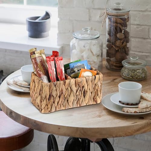 BTSKY Handwoven Remote Control Holder for Table, Natural Water Hyacinth Remote Organizer Caddy Small Wicker Storage Basket, 2-Compartment Office Supplies Desk Organizer Rustic Makeup Brushes Holder - size: 2-Slot