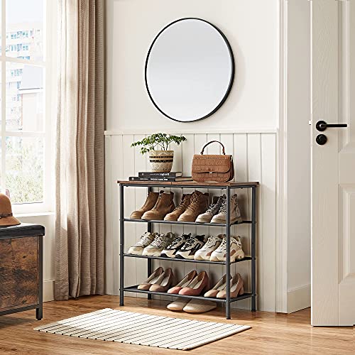 VASAGLE Shoe Rack, 4-Tier Shoe Storage Organizer for Entryway and Closet, Holds 9-12 Pairs of Shoes, 3 Fabric Shelves, Steel Frame, Industrial, Rustic Brown and Black ULBS035B01 - color: Rustic Brown + Black, size: 4 Tiers (29.5"W)