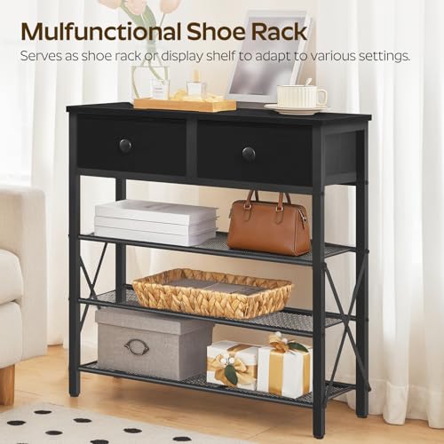 YATINEY 4 Tier Shoe Rack, Large Capacity Shoe Storage Organizer, Metal Shoe Shelf with Drawer and Wooden Top, for 16 Pairs of Shoes, for Entryway, Closet, Black SS24BB - color: Black, size: 27.7" x 10.8" x 29.6"