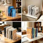 Acrylic Magazine File Holder, 5 Vertical Compartments Desk Document Sorter Organizer, Clear Bookend File Sorter Holder for Office, Documents, Tablets, Magazines, Books - size: B5 File Rack (5 slots)