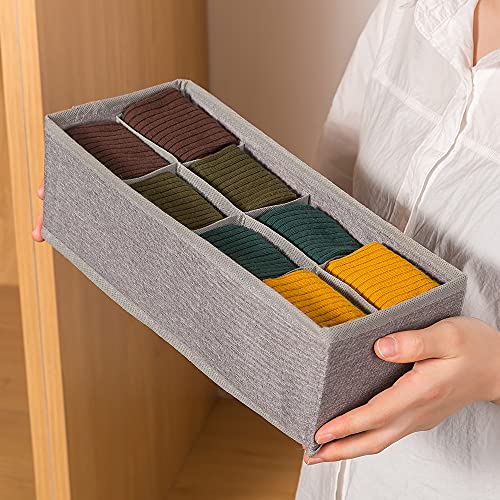Qozary 3 Pack Sock Underwear Drawer Organizer Dividers, Collapsible Cabinet Closet Storage Boxes for Clothes, Socks, Lingerie, Underwear, Tie, Belt, Baby, Bedroom - color: Grey, size: 8 Cells