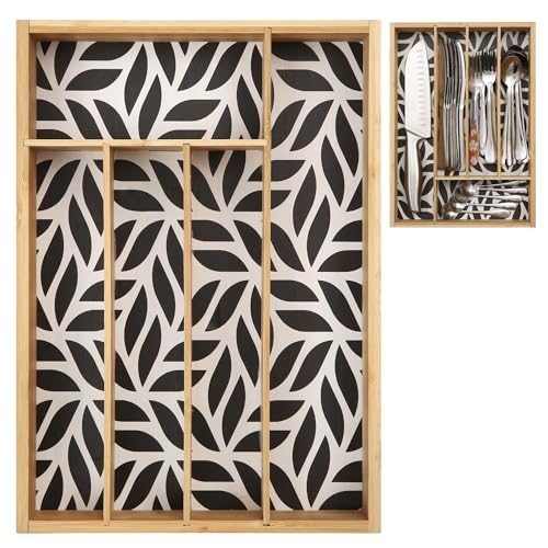Pristine Bamboo Kitchen Drawer Organizer - Silverware & Utensil Organizer, 5-Slot, Geometric Print - color: Geometric Print, size: 5 Slot