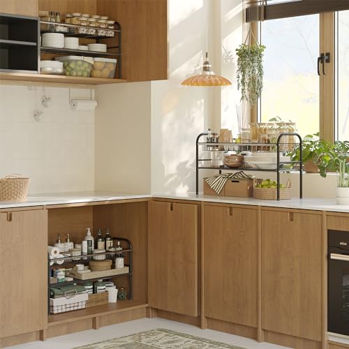 NETEL Under Sink Organizers and Storage, 2 Tier Expandable Under Cabinet Organizer Shelf with 4 Baskets and 4 Panels, Expandable Shelf for Cupboard, Kitchen, Bathroom, Shoe Storage Rack - size: 4 Panels and 4 Baskets