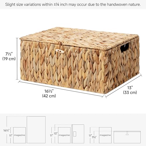 StorageWorks Extra Large Wicker Baskets with Lid for Organizing, Water Hyacinth Storage Baskets for Shelves, Decorative Box with Built-in Handles, Natural, 1 Pack - color: Natural(Water Hyacinth), size: 16½"L × 13"W × 7½"H