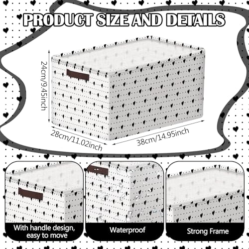 Geelin 3 Pcs Valentines Baskets Storage Valentine's Day Basket for Gifts Collapsible Waterproof Canvas Black and White Heart Storage Bin Organizer with Handles for Book Closet Shelf Nursery Decor - style: Valentines Black and White