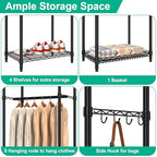 Folews Freestanding Closet System, Large Free Standing Closet Rack Organizer for Hanging Clothes Adjustable Metal Wire Clothing Rack with 5 Shelves & 5 Rods, Black - size: 15.3"D x 69.3"W x 70.8"H