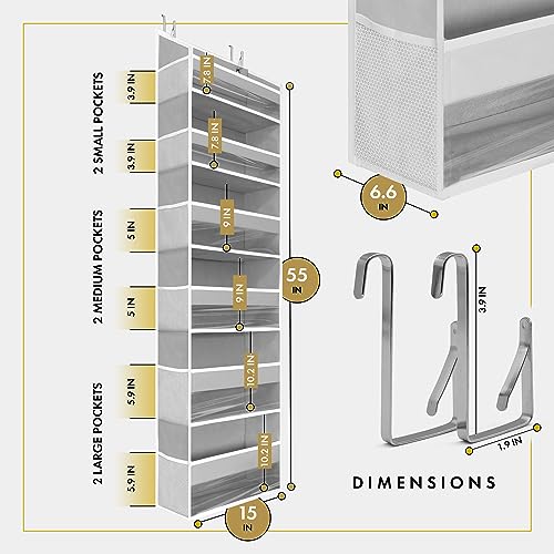 HOMELUX THEORY UPGRADED 6 Tiers Over The Door Organizer Hanging - 100D EXTRA THICK & 50lbs HUGE CAPACITY, 12 Side Mesh Pockets Over The Door Shoe Organizer, Hanging Closet Organizer (Transparent, 2pc) - color: 6. Transparent, size: Standard 2 sets