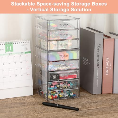 BTSKY Clear Acrylic Storage Organizer with Drawers, 5-Layer Desktop Organizer for Office Essentials, Multi-Purpose Stackable Container for Bathroom Vanity, Desk Makeup Jewelry Container Storage Box - size: 5-layer