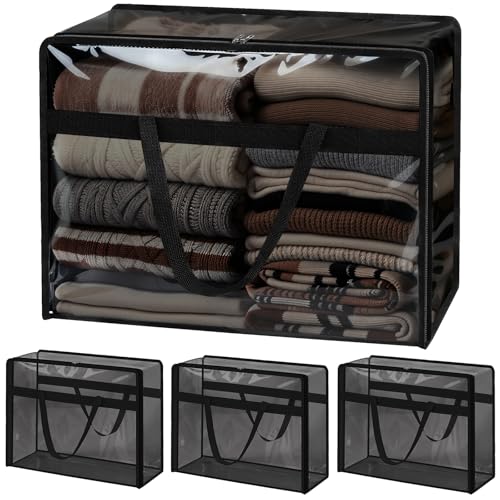 SGHUO Clothes Storage Bags 60L Extra Large Plastic Moving Bag for Comforter, Bedding, Blanket Storage Bags with Zipper and Reinforced Handle (4pcs, Black) - color: B-Black