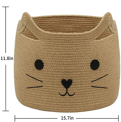 Large Woven Jute Rope Storage Basket, Baby Laundry Basket Organizer for Toys, Blanket, Clothes, Towels, Gifts | Pet Gift Baskets for Cat, Dog - 15.7" L×11.8" H - color: Jute, size: 15.7"W x 11.8"H