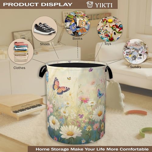 Spring Flowers Laundry Hamper,Watercolor Garden Wildflower Butterfly Collapsible Laundry Baskets,Waterproof Oxford Cloth Laundry Room Organization for Bedroom,Bathroom,Nursery,16x20 Inch - color: Spring Flowers