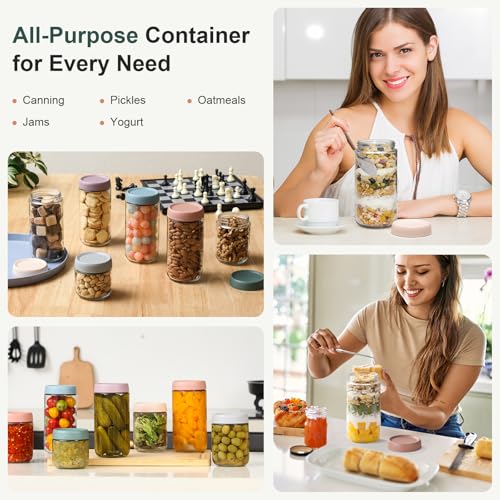 NETANY 6-pack 24oz Glass jars with Airtight Lids, Overnight Oats Containers with Lids, Wide mouth Mason Salad jars, Glass Food Storage Containers for Snacks Yogurt Spice Sugar - color: Multicolor-6pack-24oz