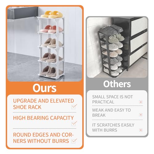5 Tiers Shoe Rack Organizer for Closet Shoe Holder Storage Narrow Plastic Vertical, Free Standing Shoe Rack Shelf for Entryway Stackable Stability DIY, Grey - color: Grey