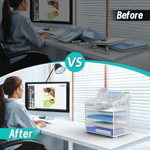 5 Tier Mesh Desk Organizer,Multi Functional Letter Paper Tray with 3 Pen Holders and 5 Adjustable Storage Compartments for Office Supplies Files and Mail Space Saving Desktop Organizer-White - color: 5 Tier-white