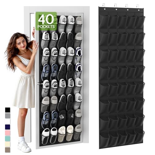 Unjumbly Over the Door Shoe Organizer with 40 Large Breathable Mesh Pockets, Space Saving Shoe Holder, Hanging Shoe Rack for Entryway Bedroom Closet Storage (Black, 40 Pockets) - color: Black, size: 40 Pockets