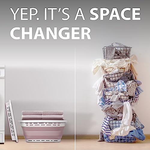 BROOKSTONE 11 GALLON XL 24" Collapsible Laundry Basket & Clothes Hamper, Comfort Non-Slip Handles, Modern Laundry Hamper with Space Saving Design, Portable Pop-Up Hamper, BPA FREE, Blush Pink, 1 Pack - color: Blush Pink, size: XL