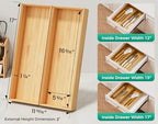 Long Bamboo Kitchen Drawer Organizer Boxes – 17" x 6" Stackable Wood Silverware Utensil Tray for Drawers Bins Cutlery & Flatware Storage – Wooden Pantry Organizers Set of 2 for Junk Drawer Bathroom Rv - size: 17" x 6" x 2"