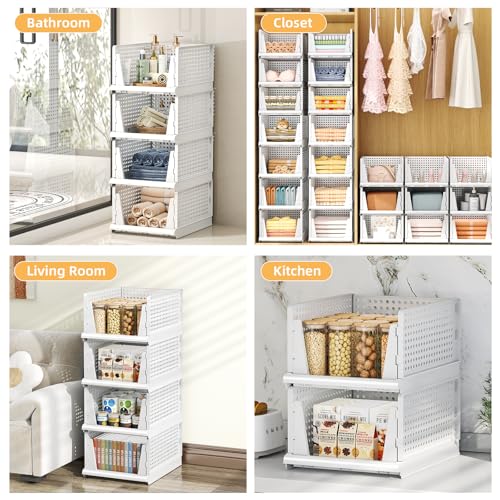 5 Packs Stackable Plastic Storage Basket for Closet Foldable Closet Organizers and Storage Bins for Shelves Storage Drawer Container for Clothes, Wardrobe, Pantry, 5L - color: White