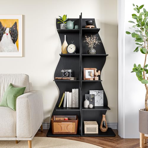 LITTLE TREE Small Corner Shelf, Modern 5-Tier Wall Corner Bookshelf, Stylish Bookcase Storage Rack for Small Space, Living Room, Bedroom - color: Black, size: 1 Pack