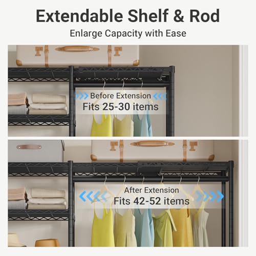 VIPEK X2 Plus Expandable Heavy Duty Clothes Rack Adjustable from 3'9"-5'2" Portable Reach-in & Walk-in Closet Rack System with Flexible Shelves and Hanger Rods Clothing Rack for Hanging Clothes, Black - color: Black, size: X2 Plus