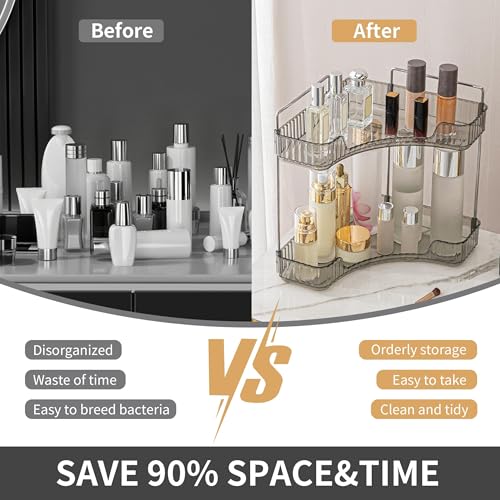 YCIA&DONE Corner Bathroom Counter Organizer, Makeup Organizer for Vanity, Skincare Cosmetic Perfume Tray, Corner Countertop Shelf Rack Storage for Bathroom Kitchen 2 Tiers (Smoky Gray) - color: Gray, size: 2-Tier
