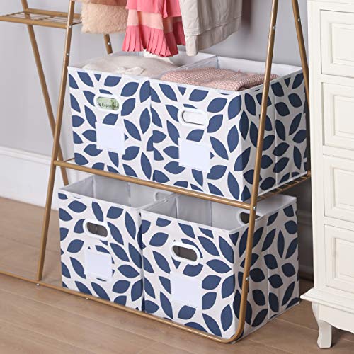 MAX Houser Fabric Storage Bins Cubes Baskets Containers with Dual Plastic Handles for Home Closet Bedroom Drawers Organizers, Flodable, Blue, Set of 4 - color: 26 azure