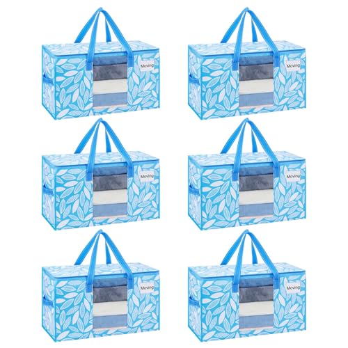 VENO 6 Pack Heavy Duty Moving Bags, Clothes and Comforter Storage Bags with Clear Window, College Dorm Essentials Packing Supplies, Foldable Boxes Alternative (Spring Breeze, 6 Pack) - color: Spring Breeze, size: 6 Pack