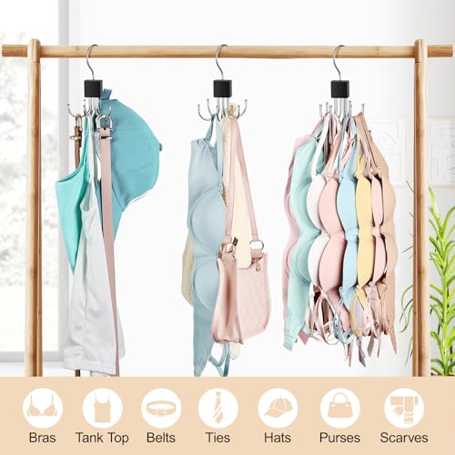2 Pack Tank Top Hanger, Bra Hangers for Closet Organizer Max 36 Storage Capacity, Space Saving 360°Rotatable Metal Bra Organizer, Closet Organizers and Storage for Tank Top, Bras, Scarf, Purse etc.