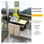Sink Organizer Rack for Kitchen and Bathroom, 2025 New Stainless Steel Detachable Hanging Faucet Drain Rack with Drip Tray Faucet Sponge Holder for Bathroom (Black, Right) - size: Right