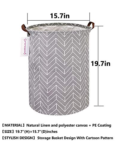 QUEENLALA Large Storage Basket,Laundry Hamper/Bathroom/Home Decor/Collapsible Round Storage Bin,Boys and Girls Hamper/Boxes/Clothing(Grey Wheat) - color: Grey Wheat
