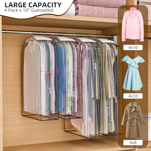 Upgraded Thickened Clear Garment Bags for Hanging Clothes 4 Packs (40 & 50 inch), 10“ Gusseted Clothes Hanging Storage Bags for Closet, Shirts, Coats, Dresses - color: Full Clear, size: 40+50 inch