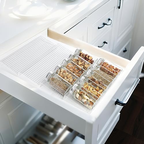 Spice Organizer for Drawer, 4 Pcs Clear Acrylic Drawer Seasoning Organizer, Expandable From 11'' to 22'' Spice Drawer Organizer, Ideal for Kitchen Spice Organization (Jars not included) - color: Clear, size: 11'' W x 4 Pcs