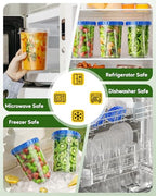 Canfanni 10 Pack-33oz Freezer Storage Containers Set, Plastic Food Storage Containers with Twist Top Lids, BPA Free Stackable Soup Containers for Overnight Oats/Salad/Leftover/Soup/Ice Cream