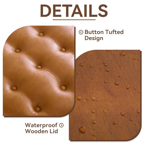 WUTUTUEE 30Inch Round Storage Ottoman with Tray, Modern Tufted Leather Circle Coffee Table with Storage, Upholstered Ottoman with Removable Top for Living Room, Bedroom, Leather Brown - color: Leather Brown, size: 30 Inch