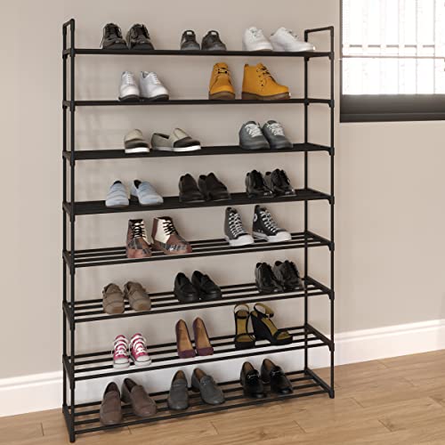 Home-Complete Shoe Rack - 8-Tier Shoe Organizer for Closet, Bathroom, Entryway - Shelf Holds 40 Pairs Sneakers, Heels, Boots (Black) - color: Black, size: 8-Tier