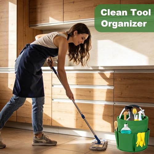 Cleaning Caddy with Handle, 17L Foldable Cleaning Supplies Organizer, Portable Storage Basket, Cleaning Supply Caddy, Multifunctional Cleaning Bucket Bag for Garden, Home, Kitchen (Green) - color: Green