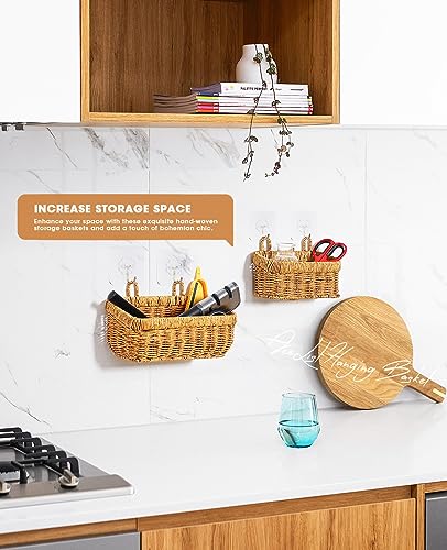 AceList Wall Hanging Basket, Boho Style Hand-Woven Hanging Storage Baskets - Set of 2, Ideal for Boho Room Decor, Kitchen, Garden, and Living Room - color: logs, size: 2 pc (medium)