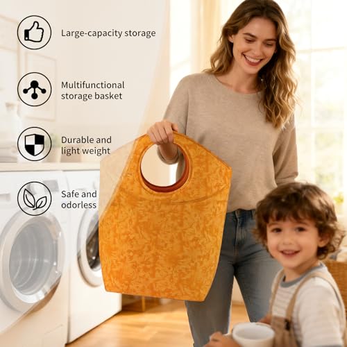 18"x17"x9.5" Capacity Foldable Laundry Basket, Portable Collapsible Laundry Hamper with Soft Handle, Waterproof Wear-Resistant Storage Bag for Dirty Clothes, Grocery, Camping, Bathroom, Bedroom, Car - color: Earth texture orange, size: 17"L x 9.5"W x 18"H