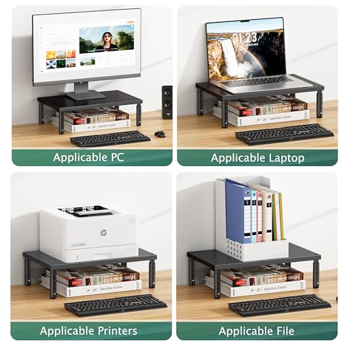 OPNICE Desk Organizers and Accessories, Adjustable Computer Monitor Stand Riser, Laptop Stand for Desk, Office Desk Accessories & Workspace Organizers for Home Office, Black Wood - color: Black Wood