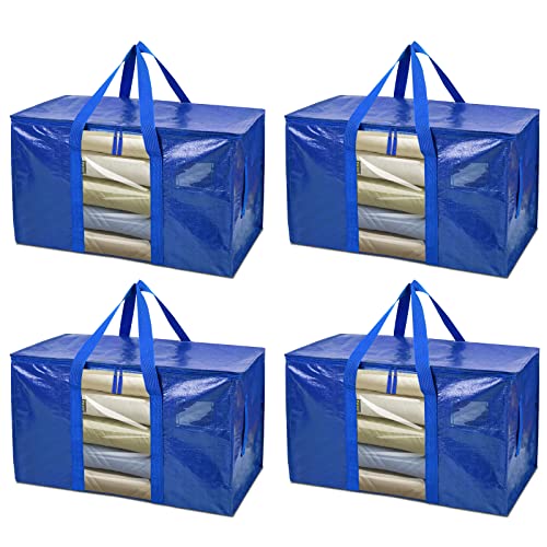 BALEINE 4-Pack Oversized Moving Bags with Reinforced Handles, Heavy-Duty Storage Tote Moving Supplies for Packaging, Camping (Blue w/Window, 4-Pack) - color: Blue-window, size: 4-Pack